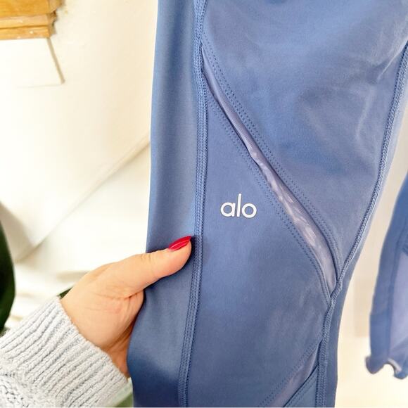 Alo Yoga High Waist Epic Leggings Mesh Panel Blue Activewear Athleisure Sz S - Picture 9 of 9